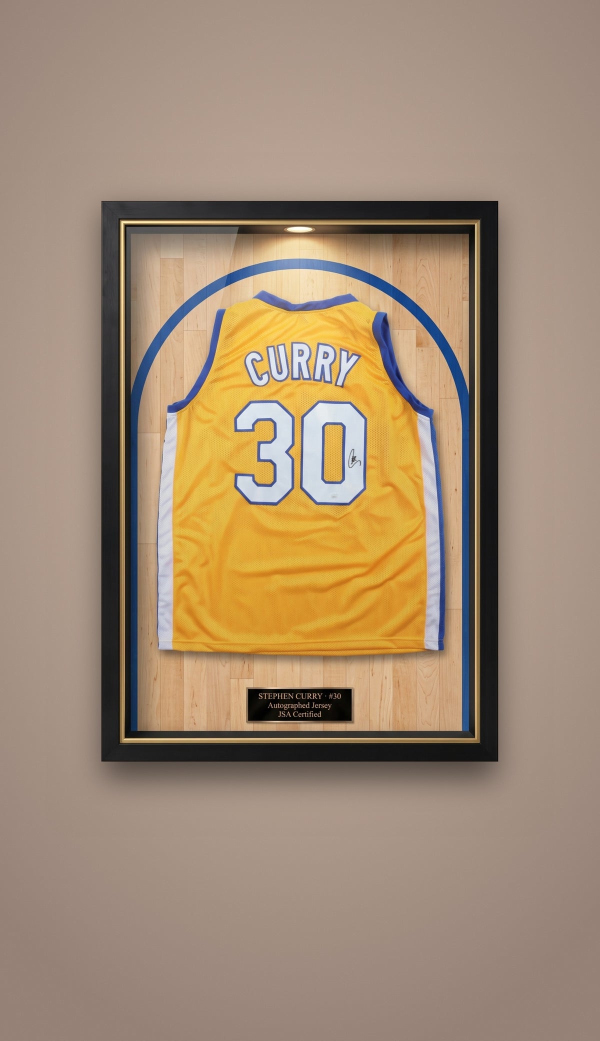 Jersey Personalizado Autografiado por Stephen Curry #30. Estilo Golden State. Enmarcado. Certificado JSA
