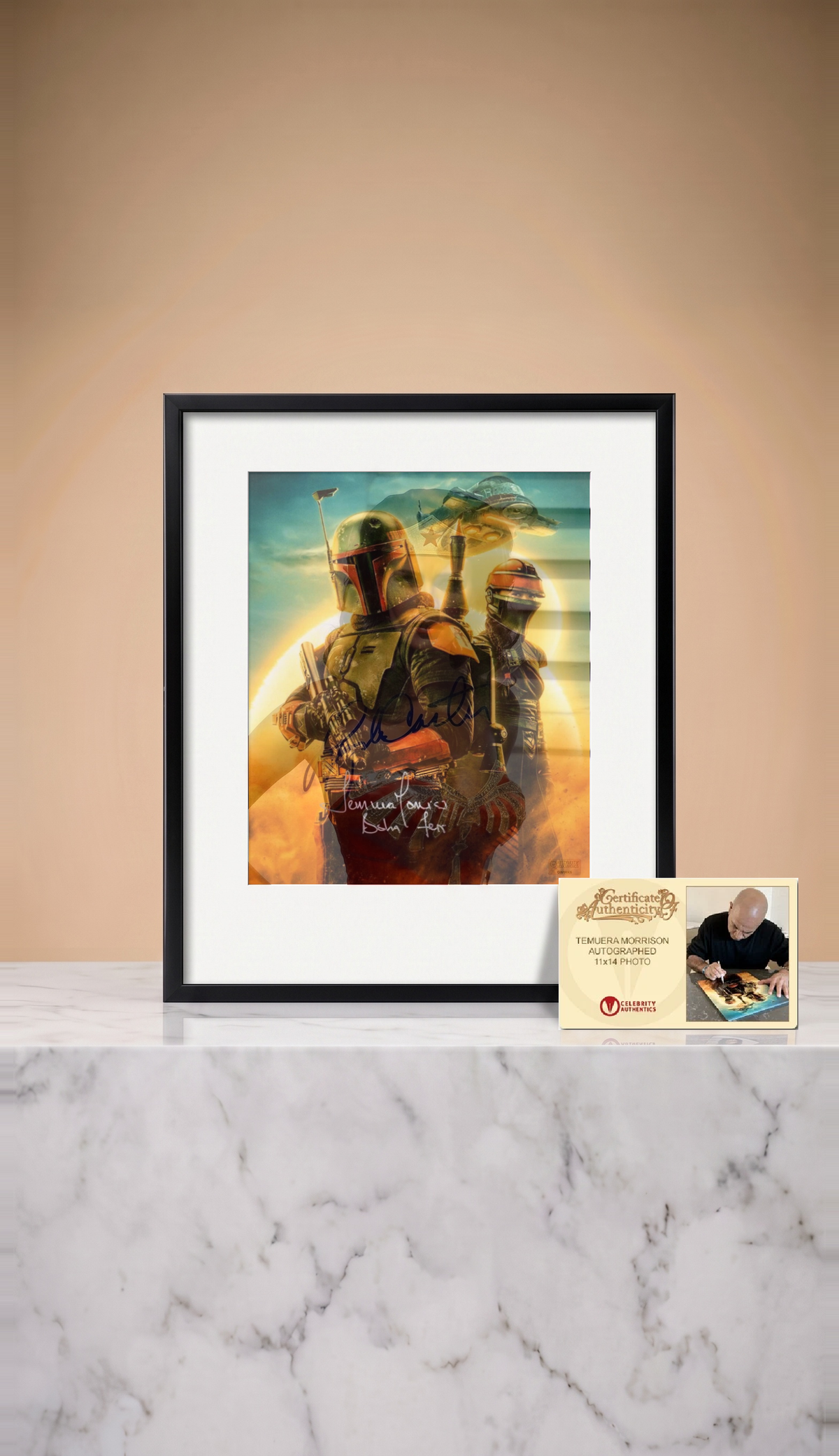 Fotografía Autografiada Temuera Morrison. Boba Fett. 11x14. Certificado Celebrity Authentics