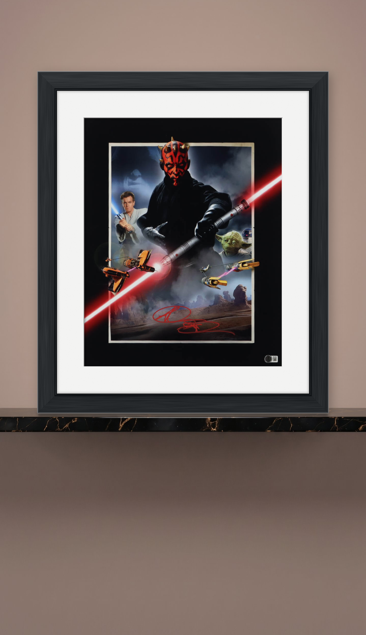 Póster Enmarcado 41x51 cm Autografiado por Ray Park. Darth Maul. Star Wars: La Amenaza Fantasma
