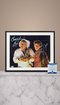 Fotografía 11x14 Autografiada por Michael J. Fox y Christopher Lloyd. Volver al Futuro. Certificado Beckett