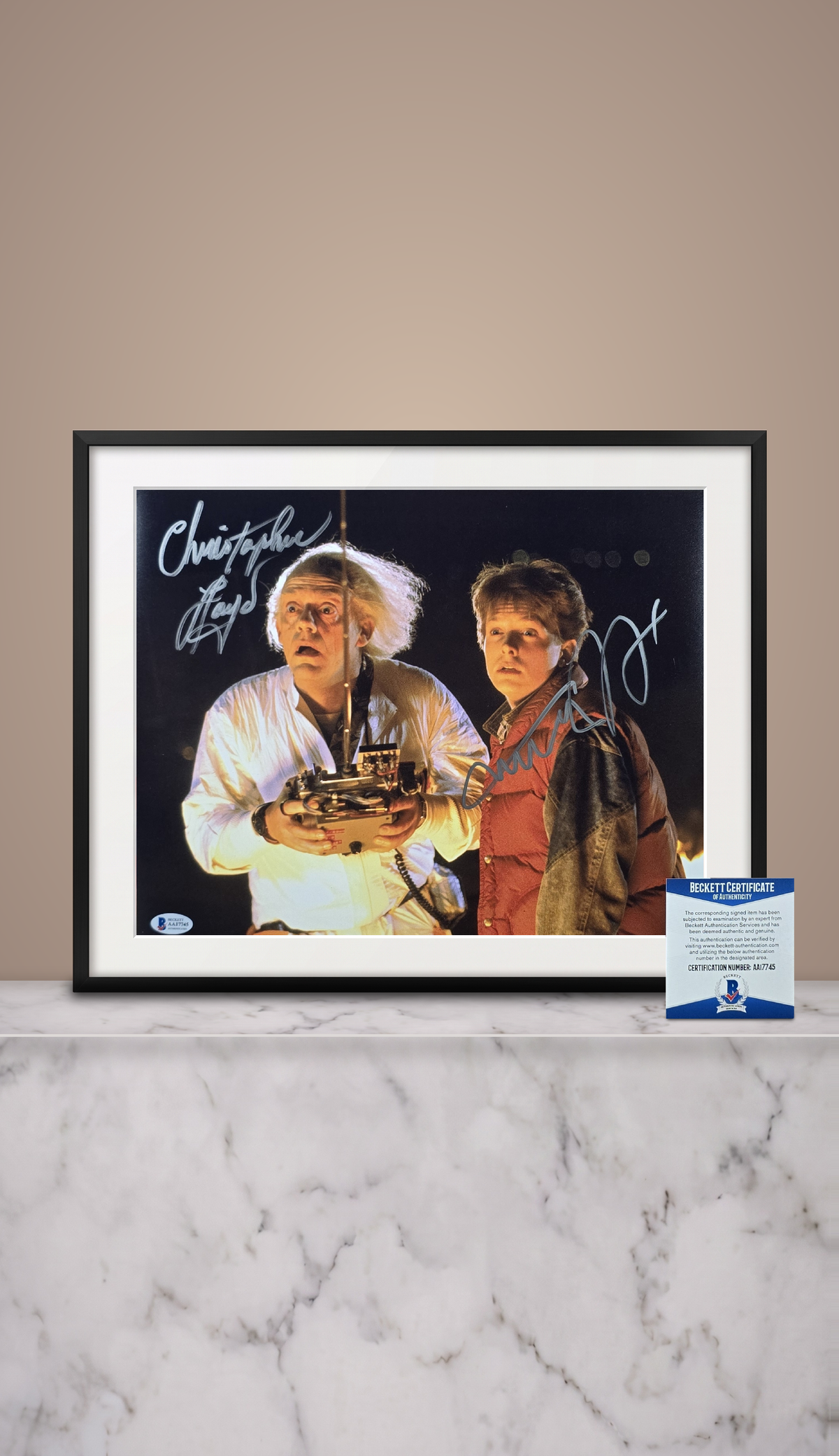 Fotografía 11x14 Autografiada por Michael J. Fox y Christopher Lloyd. Volver al Futuro. Certificado Beckett
