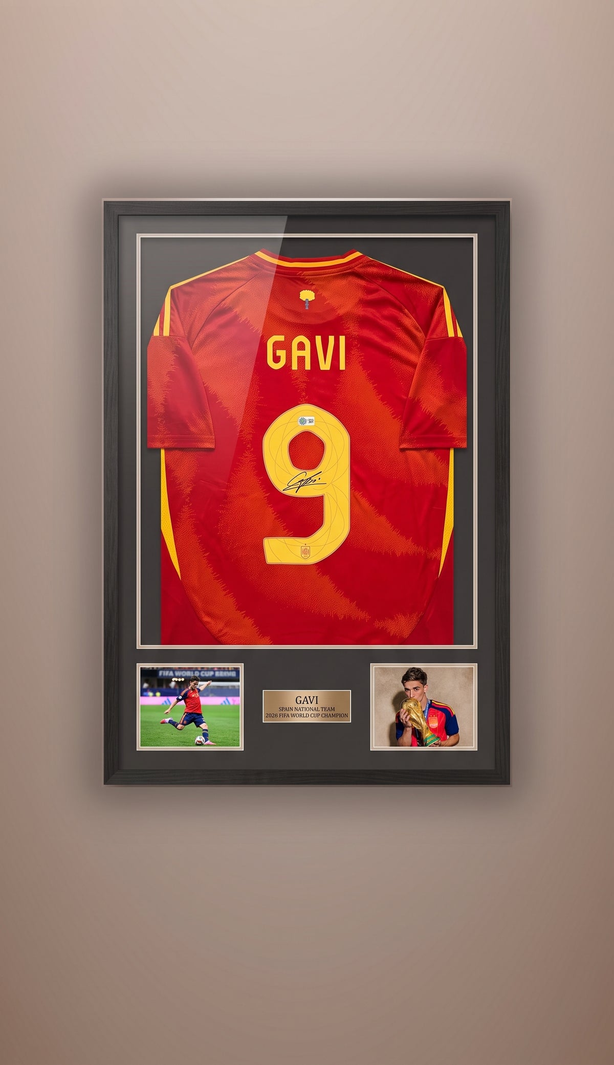 Jersey Autografiado por Gavi. España, Campeón del Mundial FIFA 2026. Certificado Beckett Witness